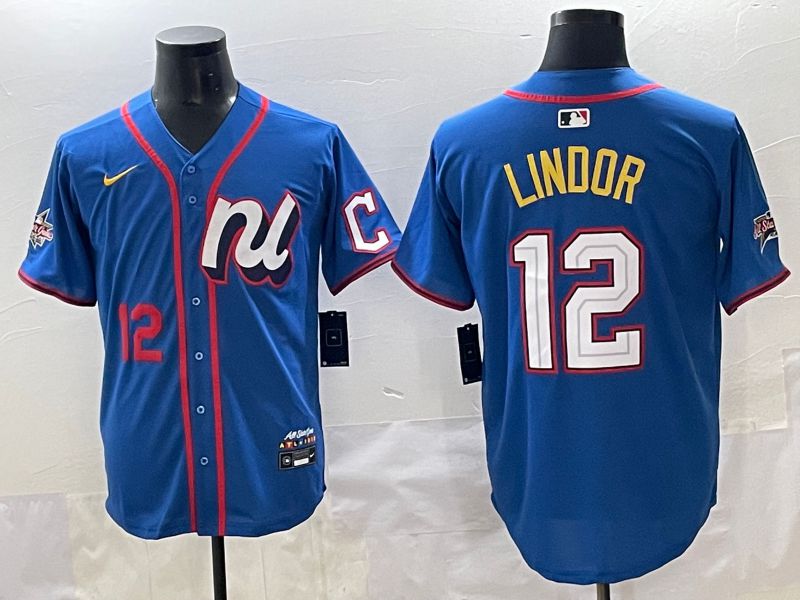 Men 2025 New York Mets #12 Lindor Blue All star Blank Blue Nike MLB Jersey style 2